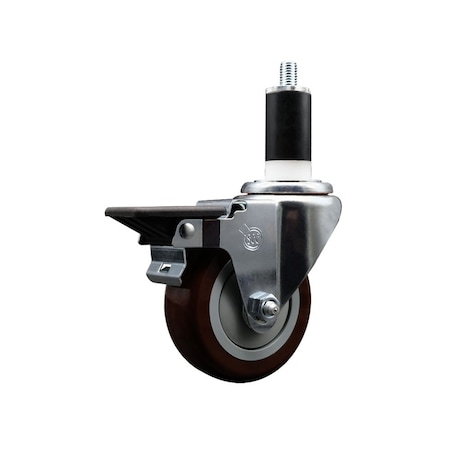 Service Caster 3.5'' Maroon Poly Swivel 1-3/8'' Expanding Stem Caster with Brake SCC-EX20S3514-PPUB-MRN-PLB-138